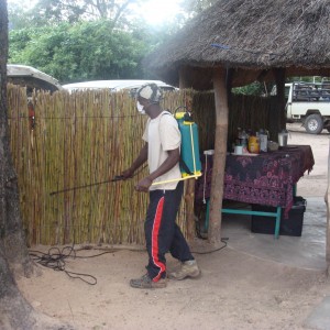 The camp gets a good spray against mosquitoes