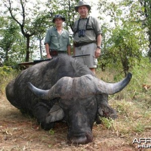 Nice old Buffalo bull, Shaun Buffee and me in Zimbabwe