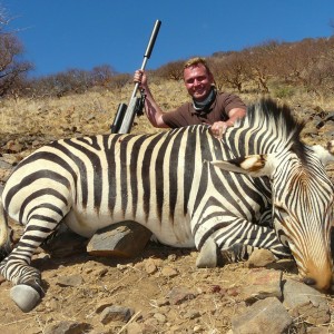 Charl Kemp with Hartmann Zebra shot at 736m