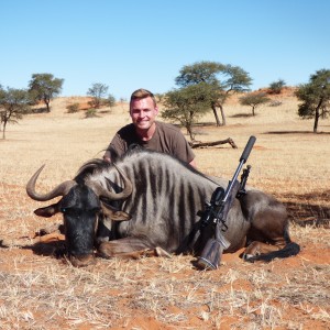 Blue Wildebeest Bull hunted in Kalahari Namibia June 2016 by Charl Kemp