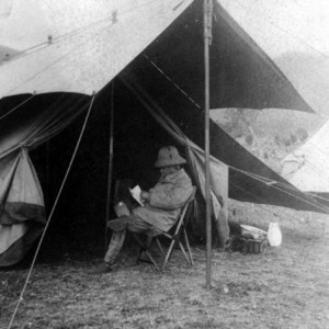 Theodore Roosevelt in front of his tent