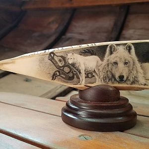 Scrimshaw Art of a Wolf
