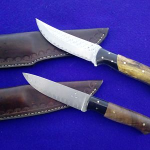 Damascus Light Hunter Knife & Modified Buffalo Skinner Knife