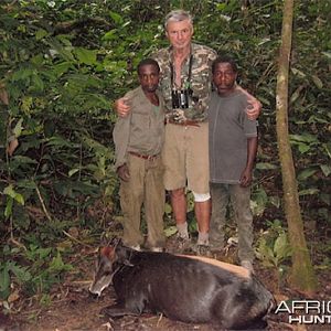 Bela Hidvegi with Yellow-backed Duiker hunted in Cameroon