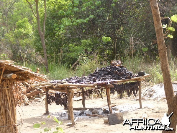 Drying bush meat in CAR