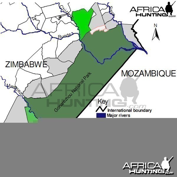 Map of the Gonarezhou National Park in Zimbabwe