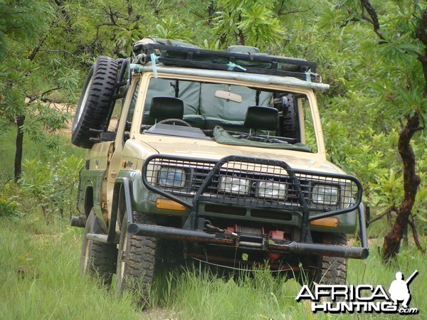 One of three hunting vehicles of Central African Wildlife Adventures