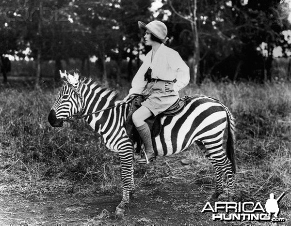 Osa Johnson riding Zebra