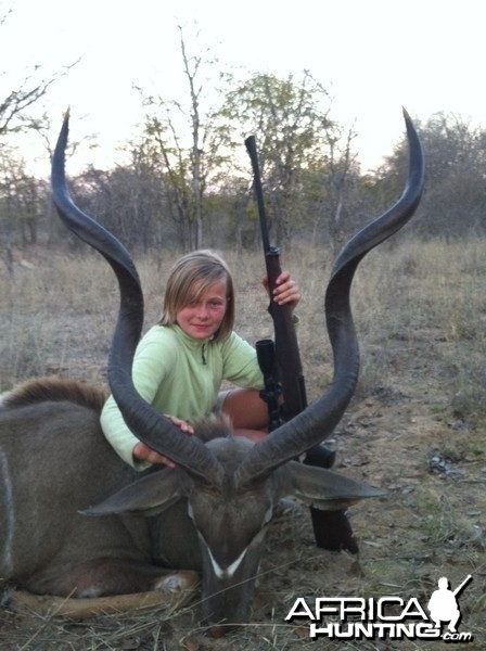 My daughter a nice Kudu hunted in Zimbabwe