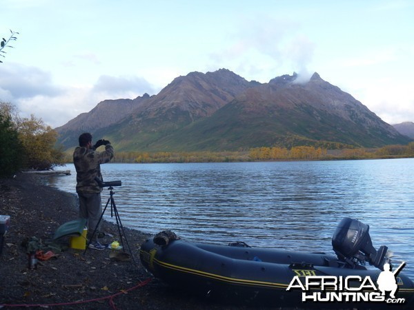 My guide glassing the far shore by our little Zodiac boat