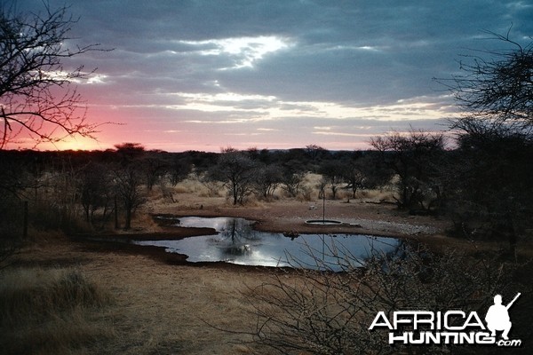 Holstein Hunting Safaris Namibia- Waterhole sunset