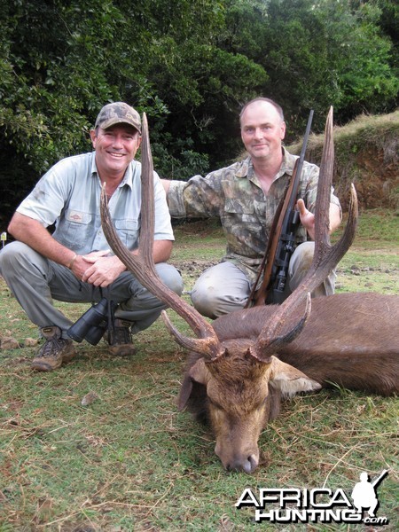 My friend Frank and I with his beautiful 34'' Rusa trophy