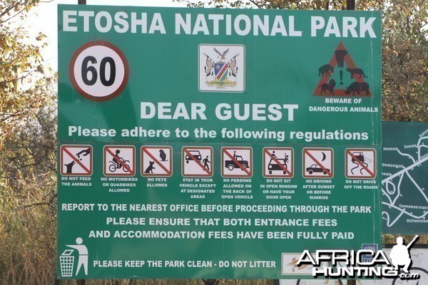 Sign at Etosha National Park
