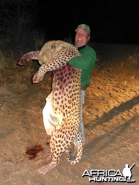 Leopard hunted with Ozondjahe Hunting Safaris in Namibia