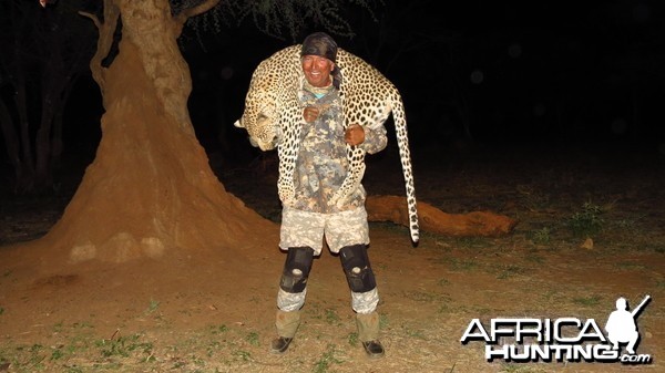 Leopard hunted at Ozondjahe Hunting Safaris in Namibia