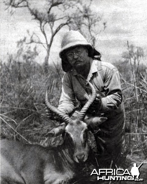 Theodore Roosevelt with kob, shot at rhino camp