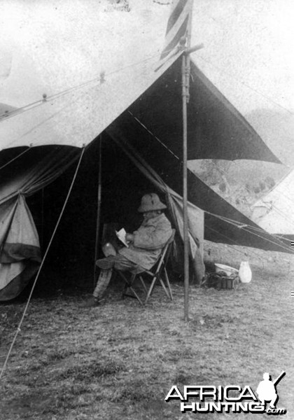 Theodore Roosevelt in front of his tent