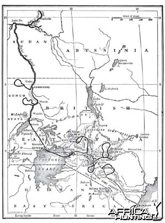 Theodore Roosevelt, map of safari expedition