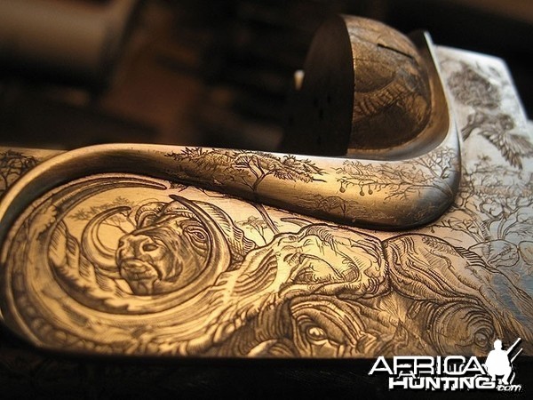 Cape Buffalo Engraving on Double Rifle
