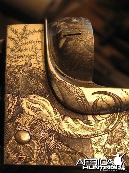 Cape Buffalo Engraving on Double Rifle