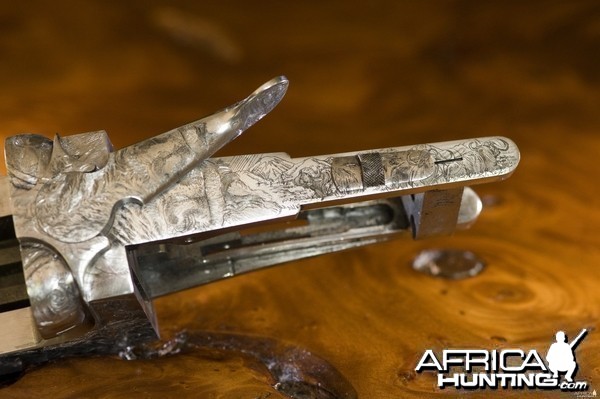 Cape Buffalo Engraving on Double Rifle