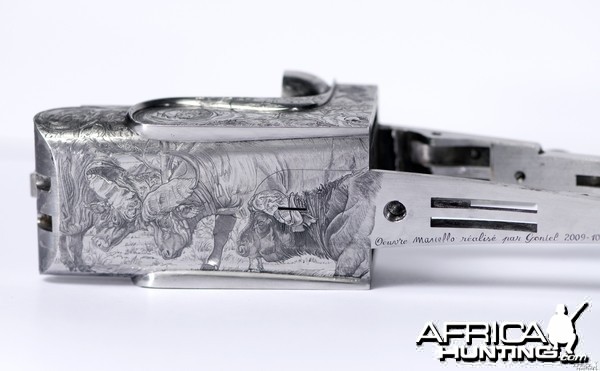 Cape Buffalo Engraving on Double Rifle