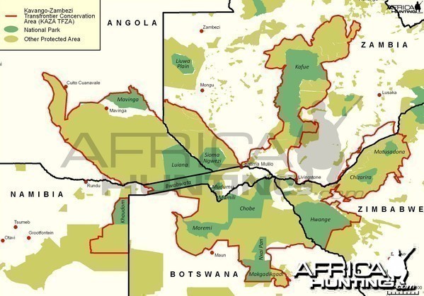 KAZA - Kavango Zambezi Transfrontier Area Map, Namibia