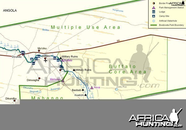 Bwabwata, Buffalo, Mahango Core Areas Map, Namibia