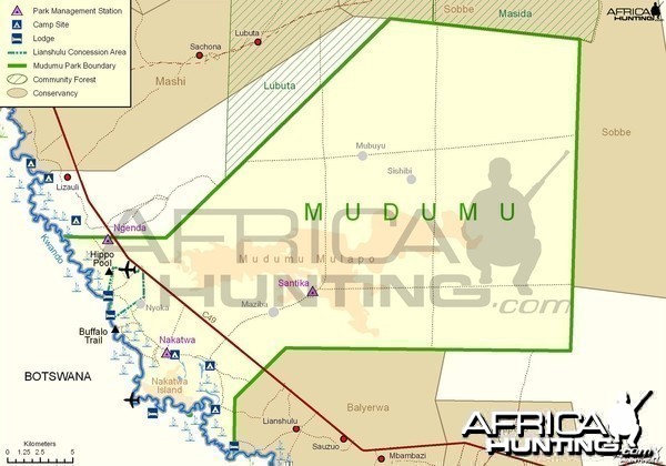 Mudumu National Park Map, Namibia