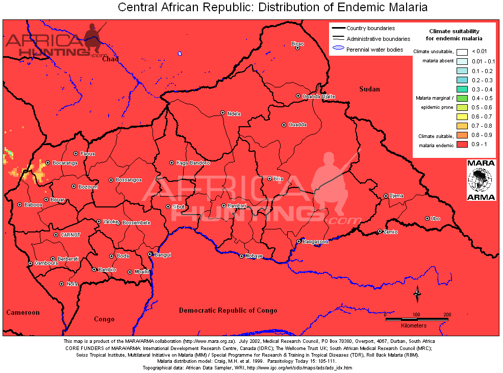 malaria map of central african republic