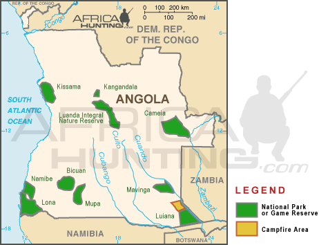 map of angola. Angola Hunting Areas