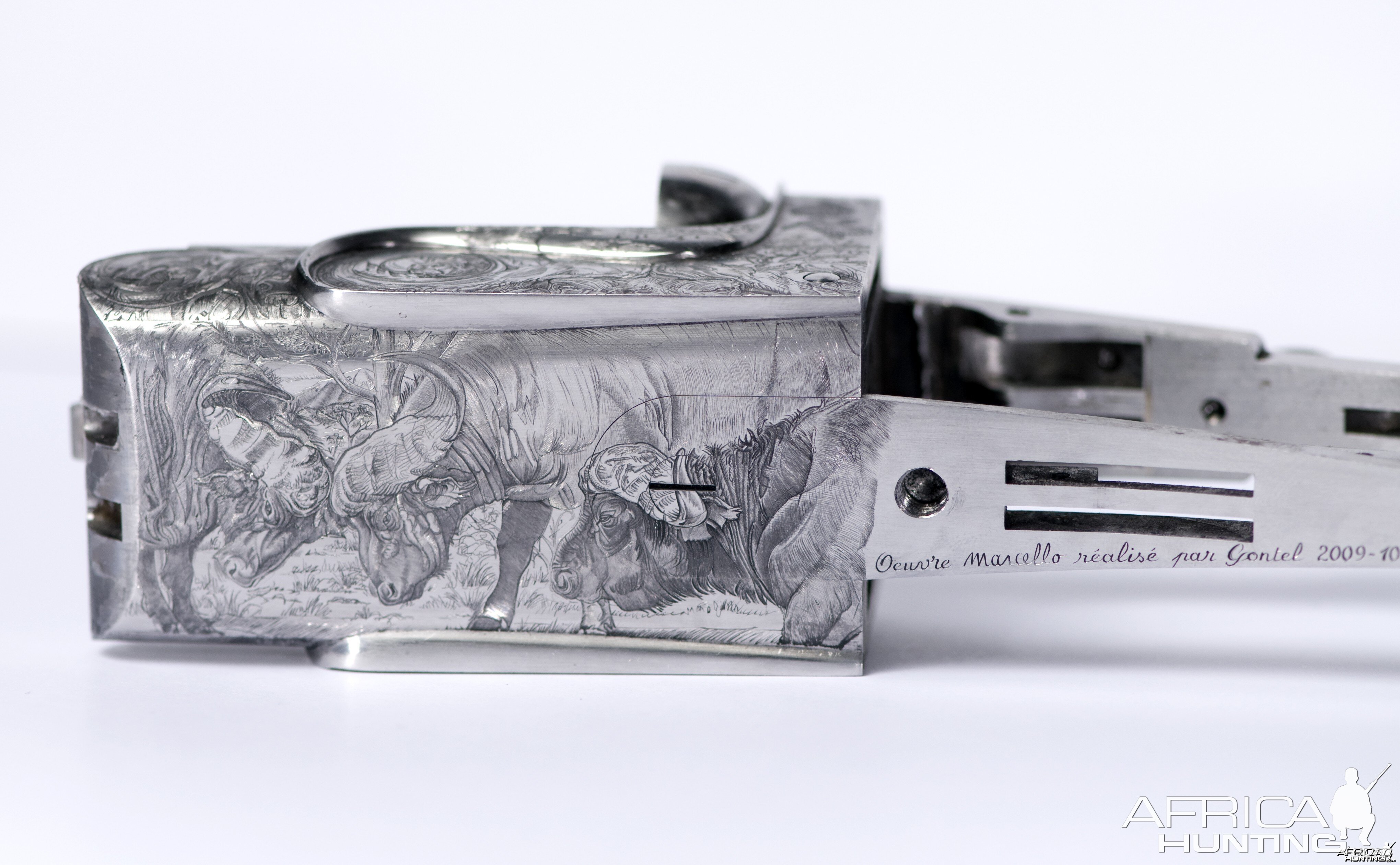 Cape Buffalo Engraving on Double Rifle