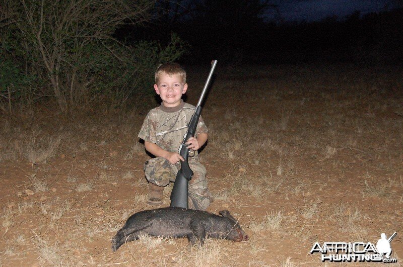 My son at age 4 with his first little big game animal