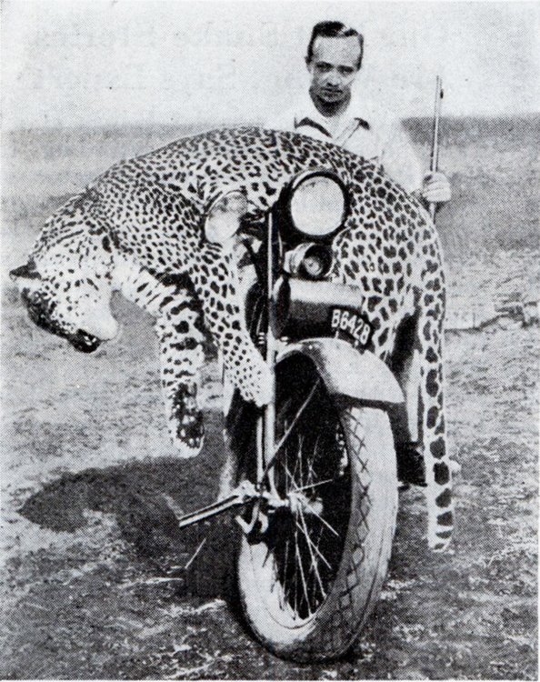 DonaldKeranEnglishmanlivingatGilkuinNorthernNigeriaintroducedthemotorcycleasamountforhishuntingtripsintheSudan1945_zps9830d6e1.jpg