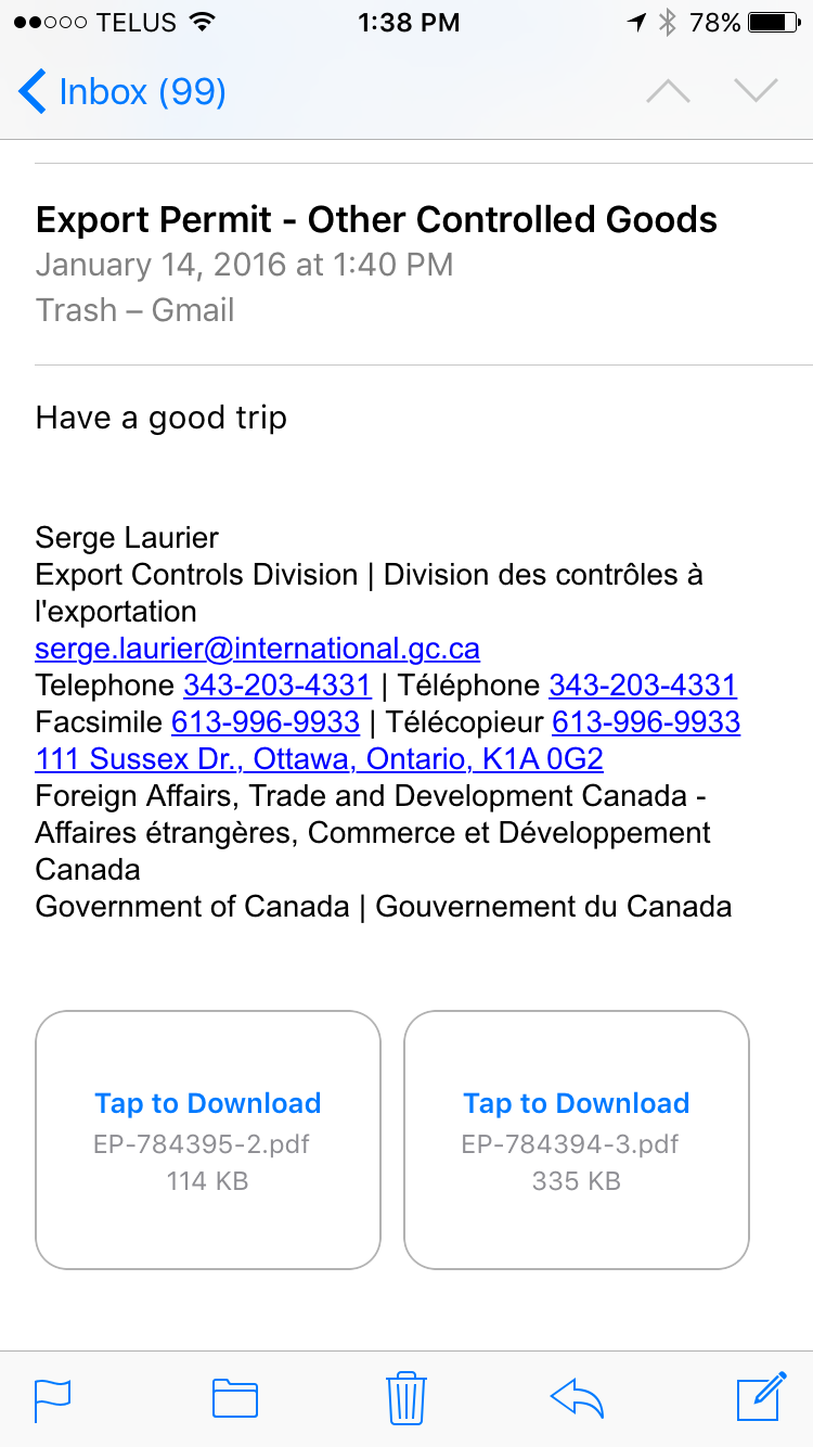 Canadian Export Permit