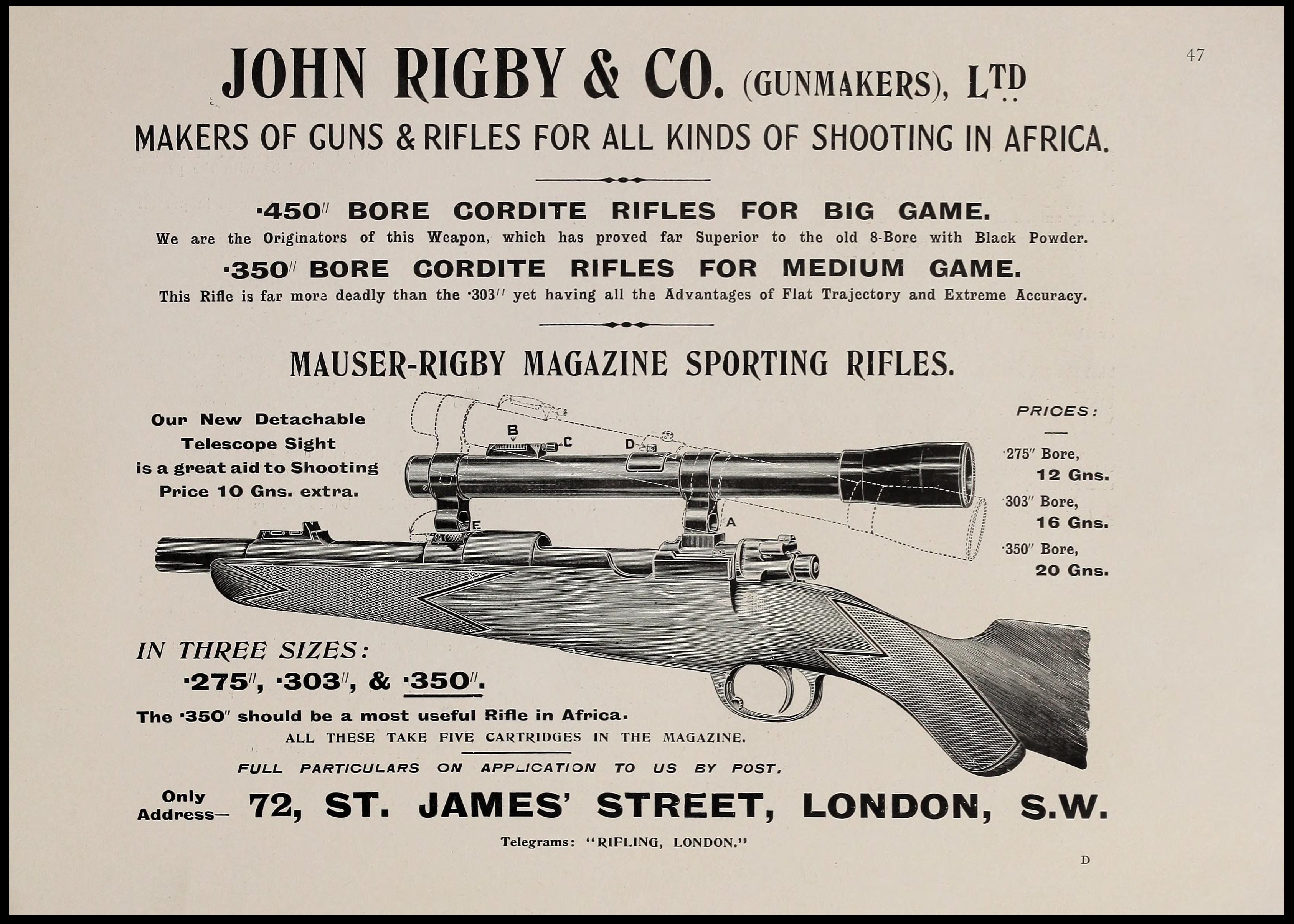 John Rigby Firearm Advertisement - 1905 #1.png