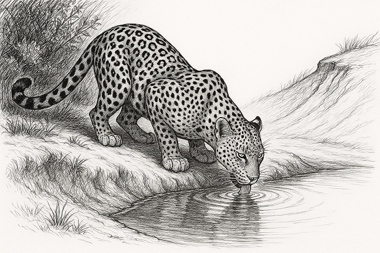 Leopard at waterhole.png