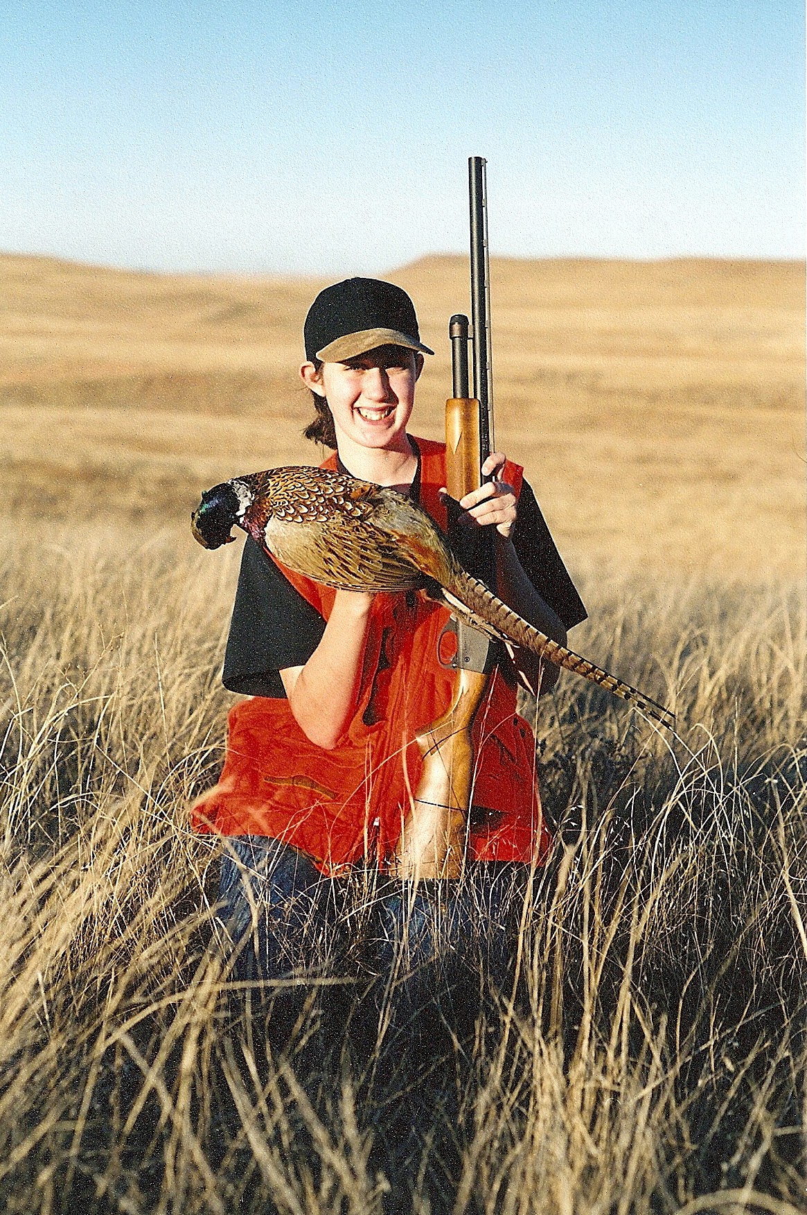 Pam\'s 1st Pheasant - Pine Ridge - Nov 1999 mod.jpg