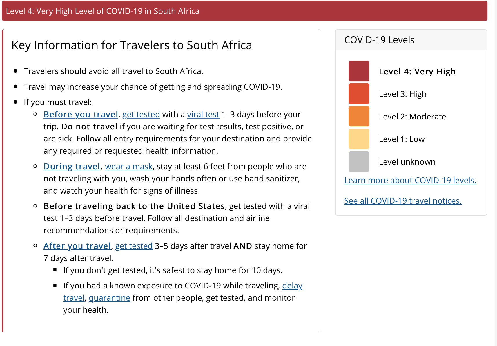 u.s. travel restrictions south africa