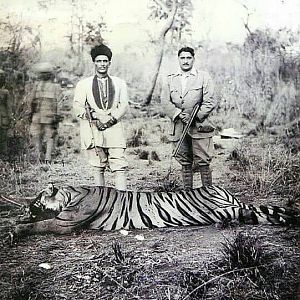 Maharajah of Panna and Maharajah of Alwar with a Tiger shot in 1939