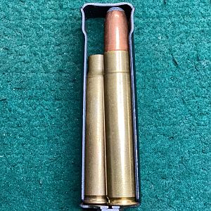 500gr Woodleigh bullet positioned in standard Ruger long action magazine box