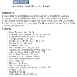 Super Zeiss Fl Diavari 34mm Illuminated 6-24×72mm Scope