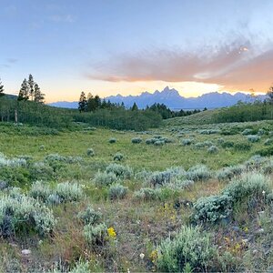 Sunset from camp looking at the Grand Tetons in Wyoming