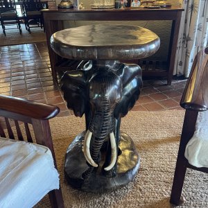 Elephant Carved Ebony Table With Warthog Tusks