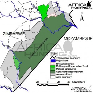 Map of the Gonarezhou National Park in Zimbabwe