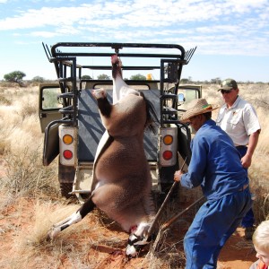 My son, Solomon and Me loading an Oryx taken for the house