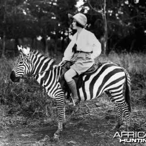 Osa Johnson riding Zebra