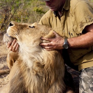 Christophe Morio holding Lion head