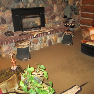 front feet stools,with giraffe hide.