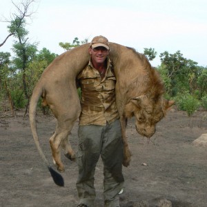Lion hunting in Central Africa